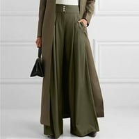 Ženske hlače visokog struka širokih nogavica obične casual Capri hlače s nabranim džepovima za žene