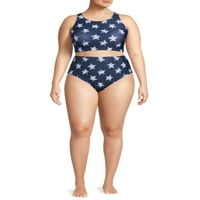 Ženski kupaći kostim veličine plus s printom s visokim strukom ispod
