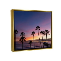 Svijetli zalazak sunca palme Horizont obalna fotografija u metalnom zlatnom okviru umjetnički tisak zidna umjetnost