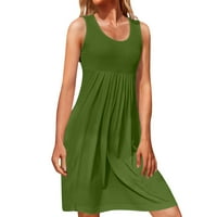Ženske ljetne haljine, ženske ljetne Ležerne haljine s okruglim vratom, jednobojni prsluk, ležerna Haljina Bez rukava, Ženske zelene
