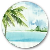 DesignArt 'Palm Beach Resort na izlasku sunca I' nautički i obalni krug metal zidna umjetnost - disk od 36