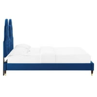 Krevet od čupavog baršuna na punoj platformi u tamnoplavoj boji