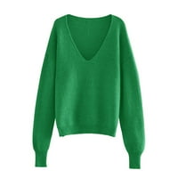 Preveliki Ženski džemperi, opušteni pleteni džemperi s okruglim vratom i dugim rukavima, vrhovi u zelenoj boji