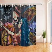Grafiti na zidu umjetnički dekor djevojka i lubanja plešu na Noć vještica zavjesa za kupaonicu od poliesterske tkanine, zavjesa za