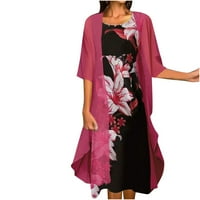 _ / Ženska ležerna šifonska haljina-dvodijelni set s okruglim vratom s tiskanim rukavima s krilima