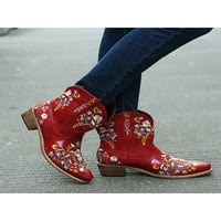 Ženske čizme za Gležnjače u zapadnom stilu, vezene cvjetne čizme za kaubojke, natikače, zimske cipele na otvorenom, boja crvenog