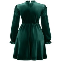 Ženska kratka haljina, mini haljine s dugim rukavima, jednobojne udobne svečane crno-zelene haljine, u boji, u boji, u boji, u boji,
