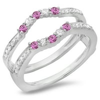 Kolekcija 14k ružičasti safirni bijeli dijamantni zaručnički prsten s dvostrukim kamenom, bijelo zlato, veličina 5