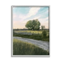 _ Seoske livade usamljeno rustikalno drvo vedro nebo slika u sivom okviru umjetnički tisak na zidu, dizajn jivei li