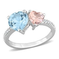 Donje prsten od srebra s dva kamena T. G. W. u obliku srca sa nebo-plavi topaz, морганитом i dragulj T. W. u 2 karat Miabella od