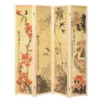 MyGift Dekorativni kineski kaligrafija Dizajn Drvo i bambusov zglobni razdjelnik, 75 visok, višebojan, bež okvir