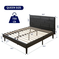 Okvir kreveta na platformi od 7,1 od 7,1 s uzglavljem presvučenim PU kožom u crnoj boji