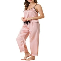 Jedinstveni prijedlozi Ženski setovi hlača s naramenicama pidžama noćna odjeća satenska pidžama Zabava svilenkasto ljeto