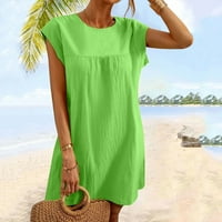 Ženska modna haljina s kratkim rukavima i okruglim vratom u jednobojnom pamuku u zelenoj boji + inča